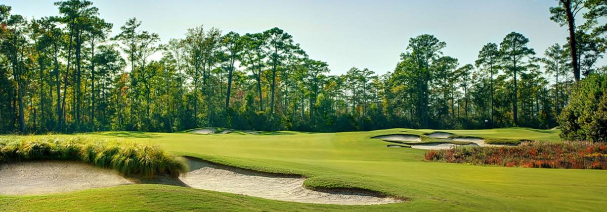 A landscape shot of several fairway bunkers at Kilmarlic Resort and Golf Club in Powells Point, N.C.
